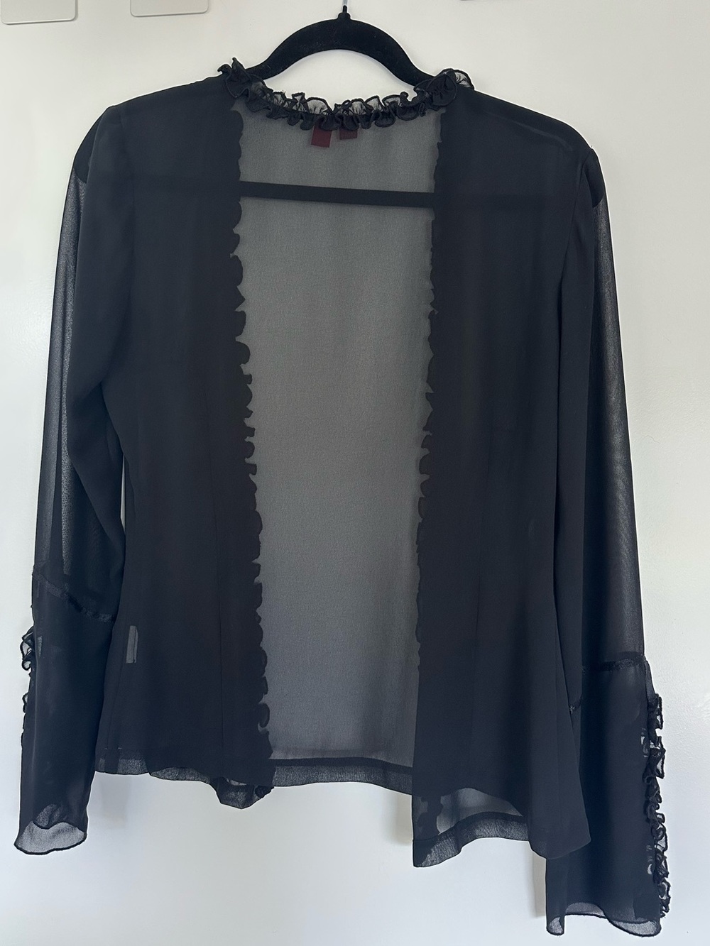 Whimsigoth Black Sheer Ruffle-Trim Overshirt / Cardigan
